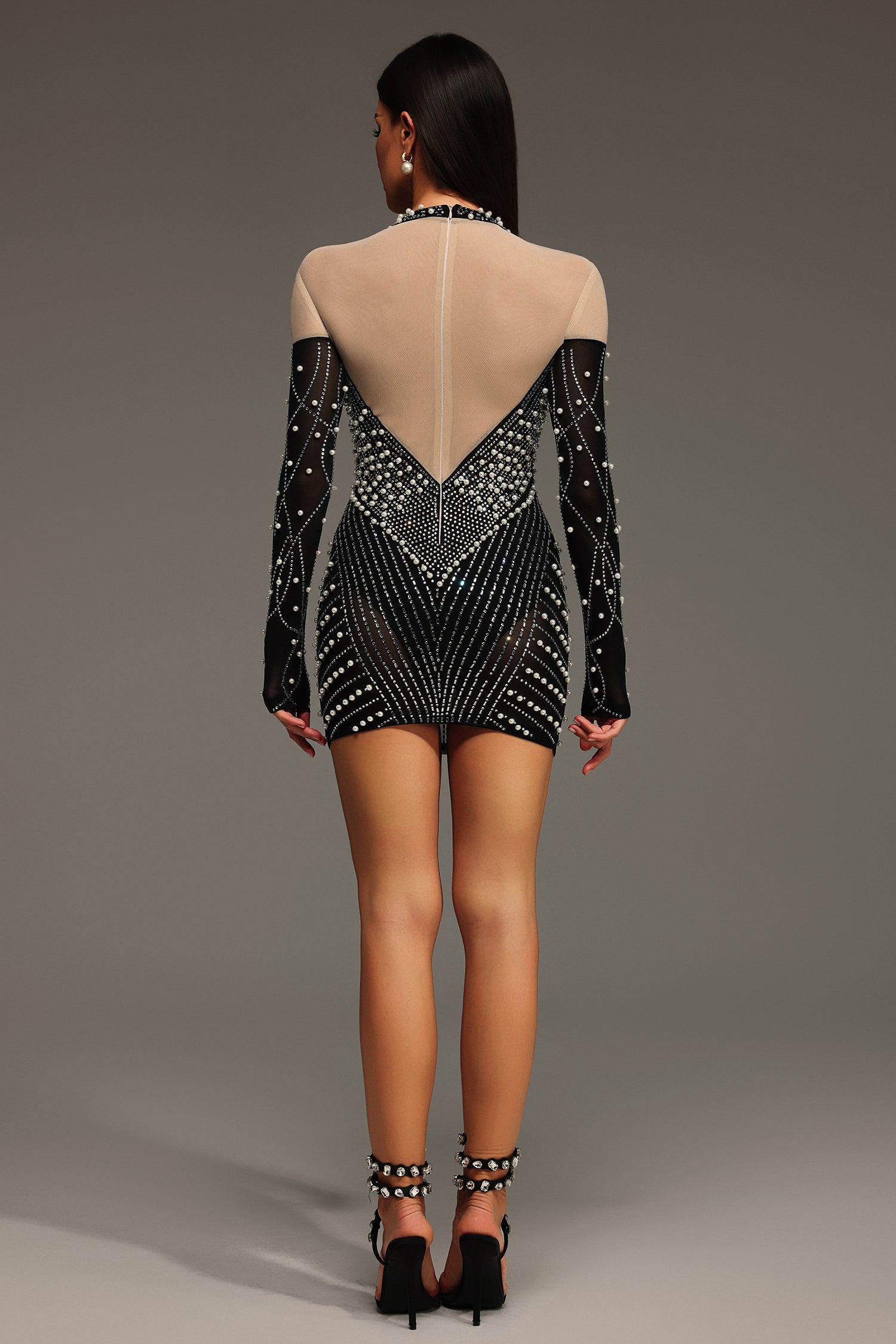 DALIA - Zavan Long Sleeves Diamond Pearl Mini Dress