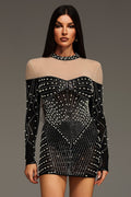 DALIA - Zavan Long Sleeves Diamond Pearl Mini Dress