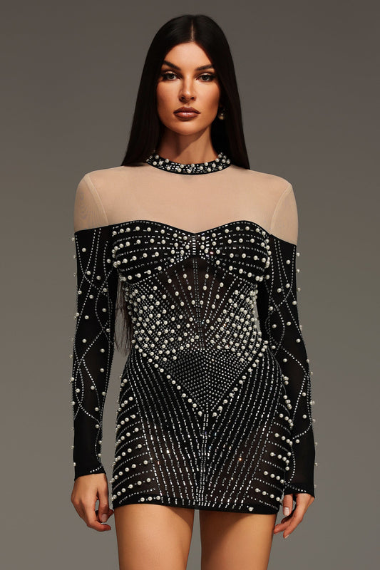 DALIA - Zavan Long Sleeves Diamond Pearl Mini Dress