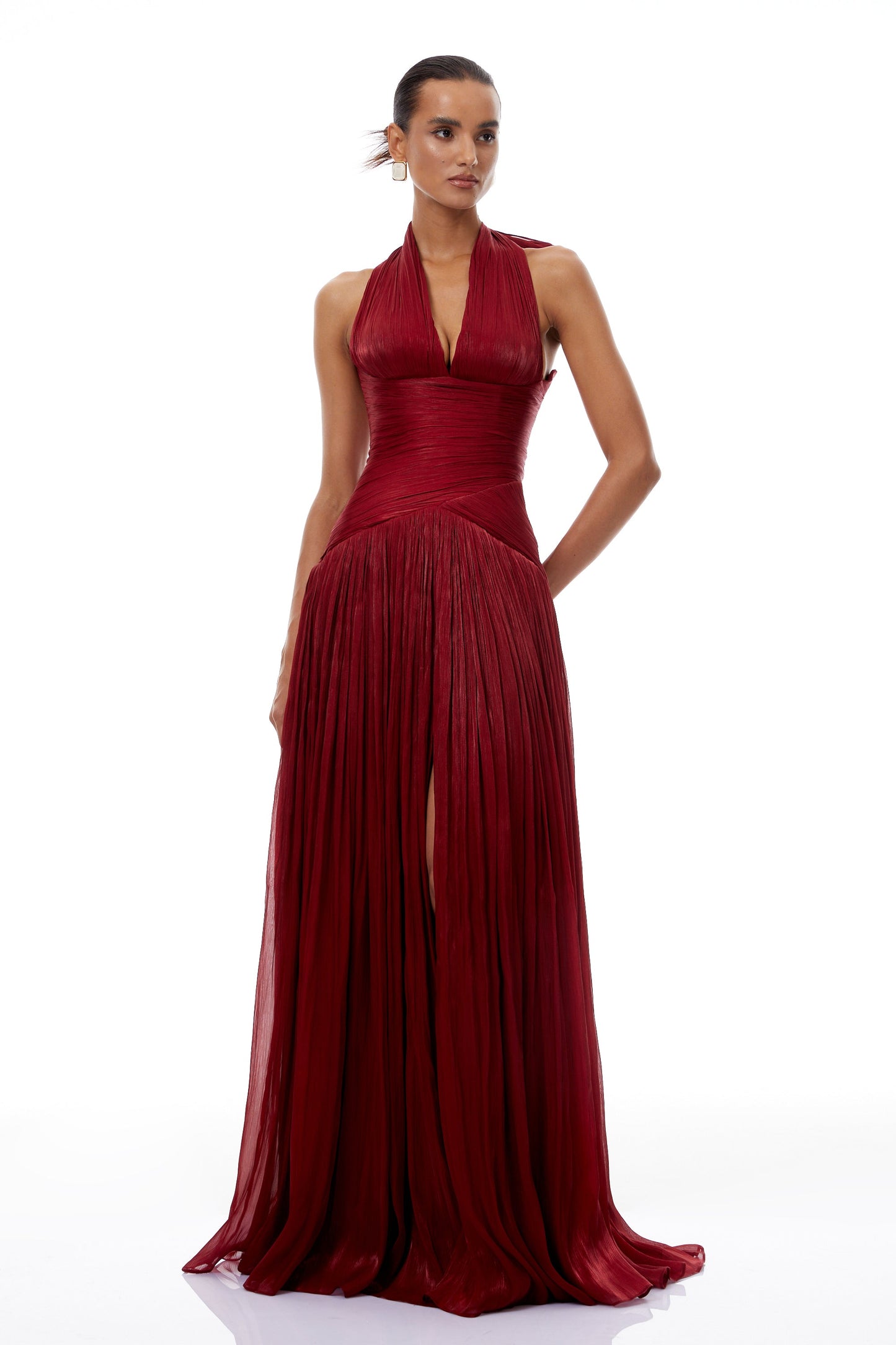 DALIA - Red Gathered Maxi Dress