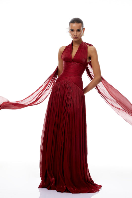 DALIA - Red Gathered Maxi Dress