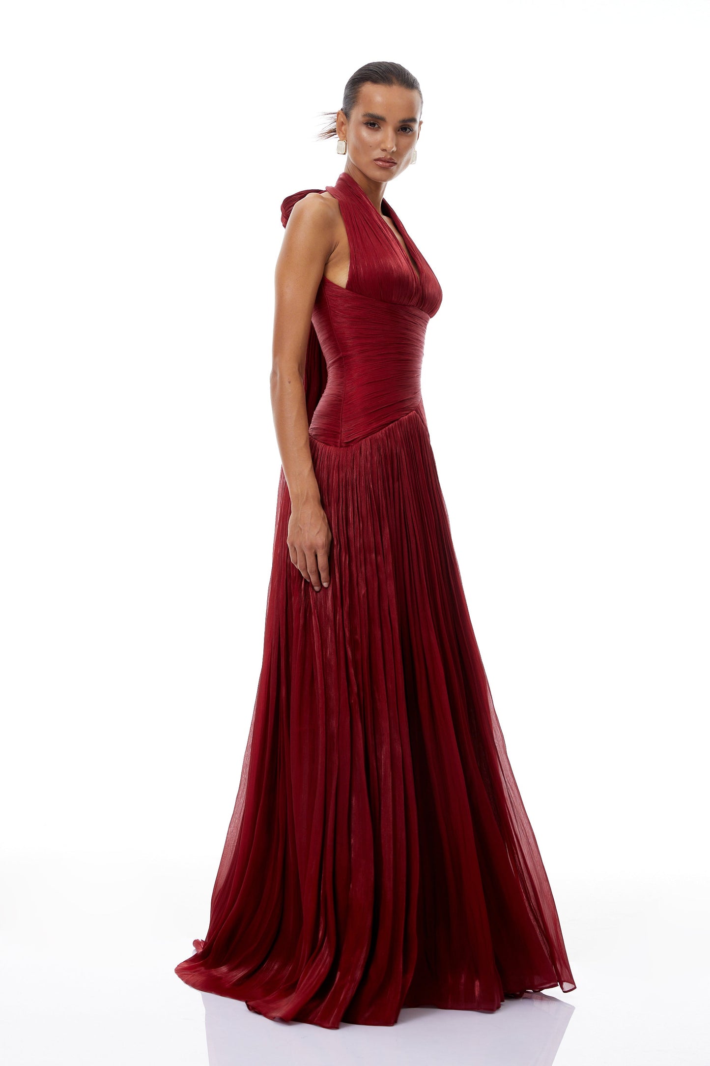DALIA - Red Gathered Maxi Dress