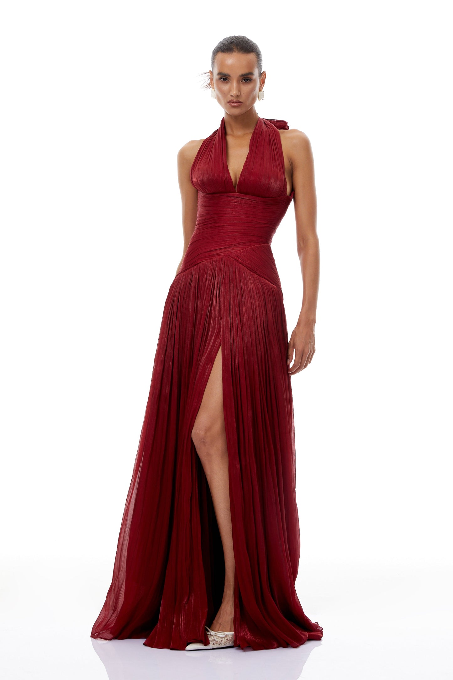 DALIA - Red Gathered Maxi Dress