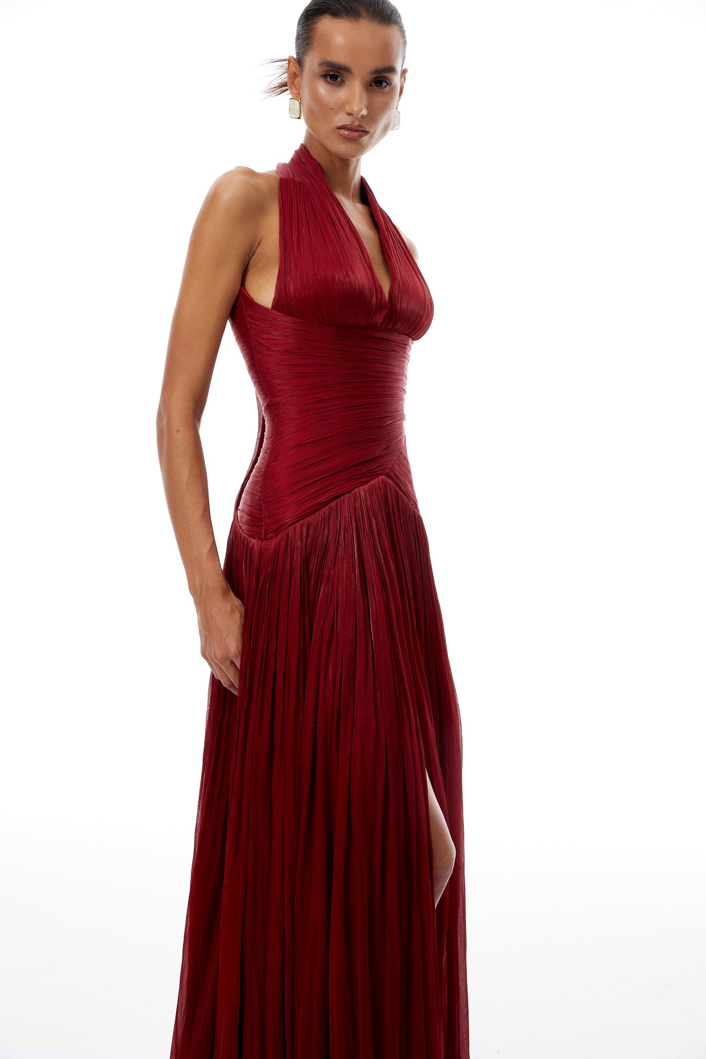 DALIA - Red Gathered Maxi Dress