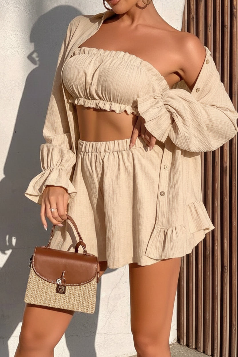 DALIA – Ruffle Three Piece Set – Apricot