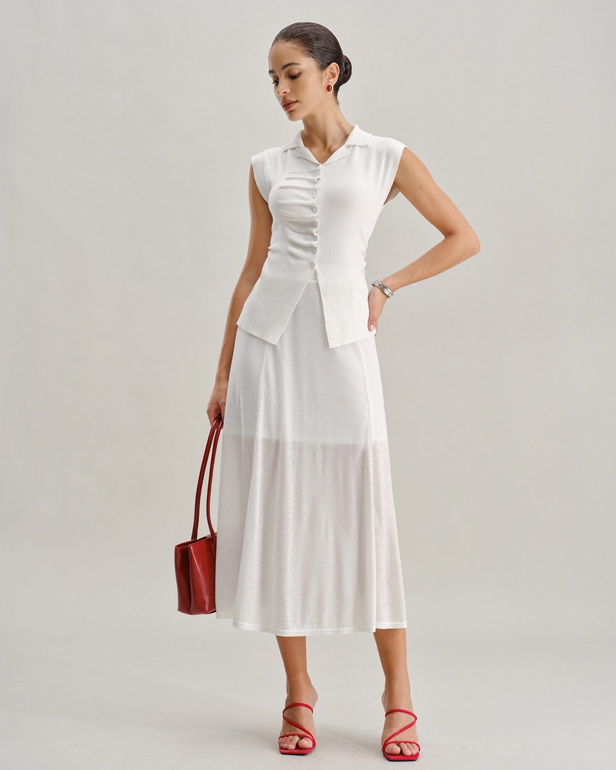 DALIA - Wit, geplooid, enkelvoudig vest