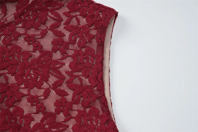 DALIA - Romantic Lace Bodycon Maxi Dress - Red