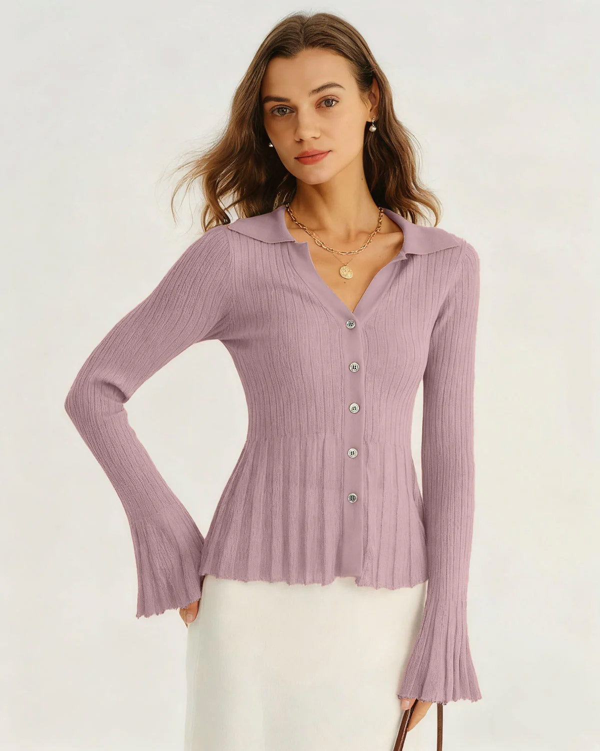 DALIA - Purple Bell Sleeve Knit Cardigan