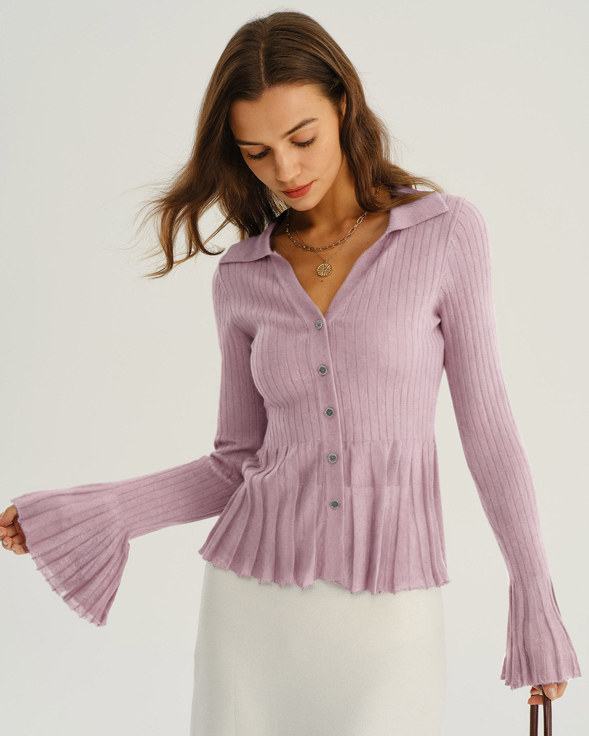 DALIA - Purple Bell Sleeve Knit Cardigan