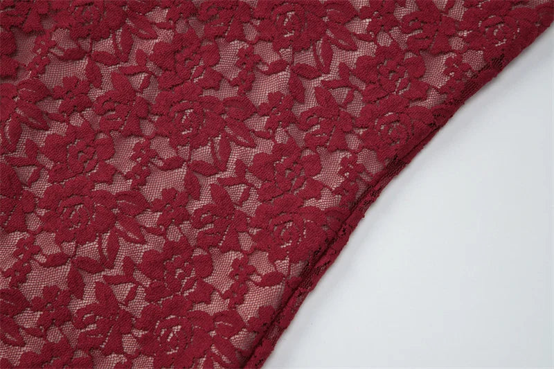 DALIA - Romantic Lace Bodycon Maxi Dress - Red