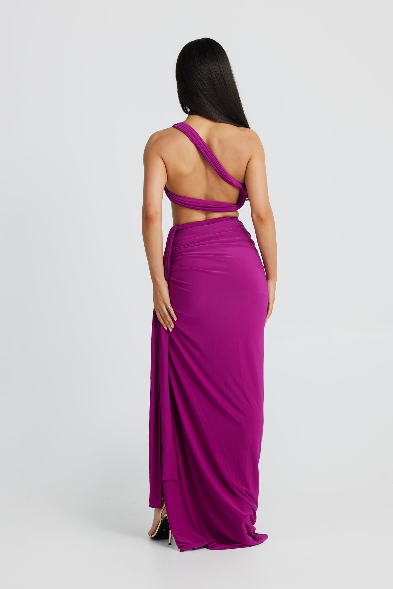DALIA - Slanted Shoulder Halter Set In Purple