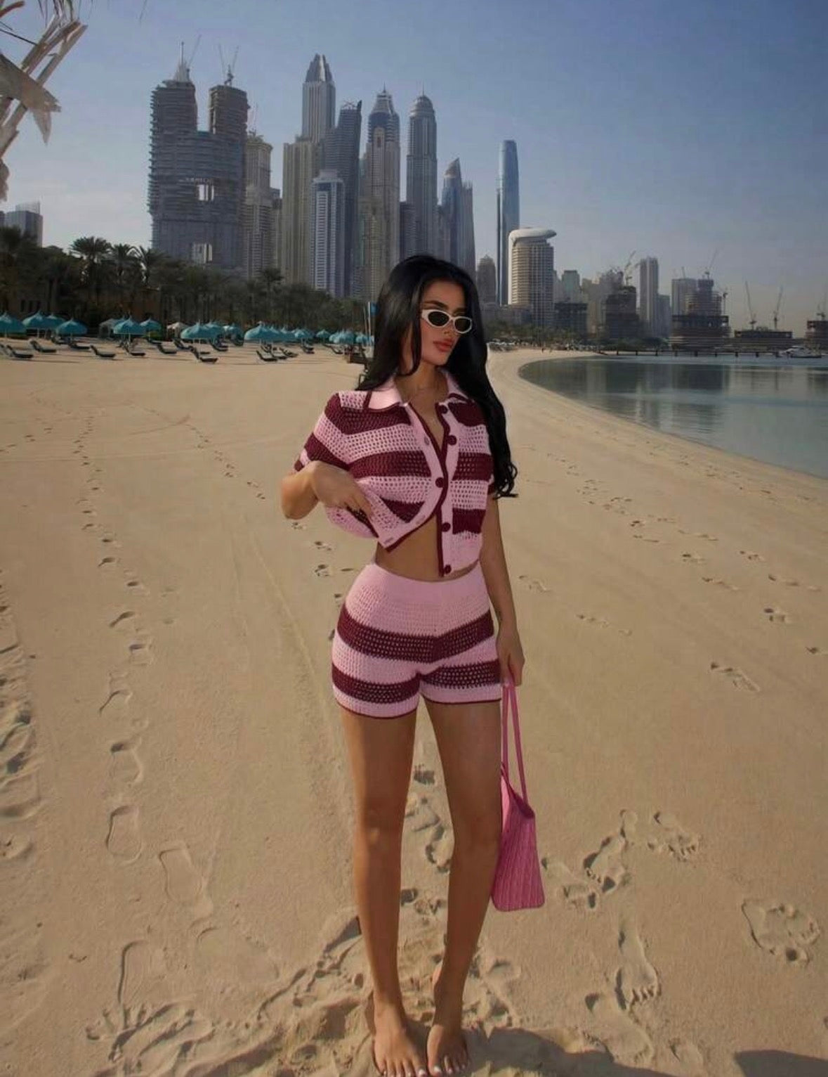 DALIA - Sweet Escape Knit Set – Pink/Burgundy