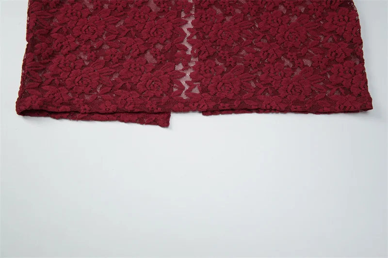 DALIA - Romantic Lace Bodycon Maxi Dress - Red