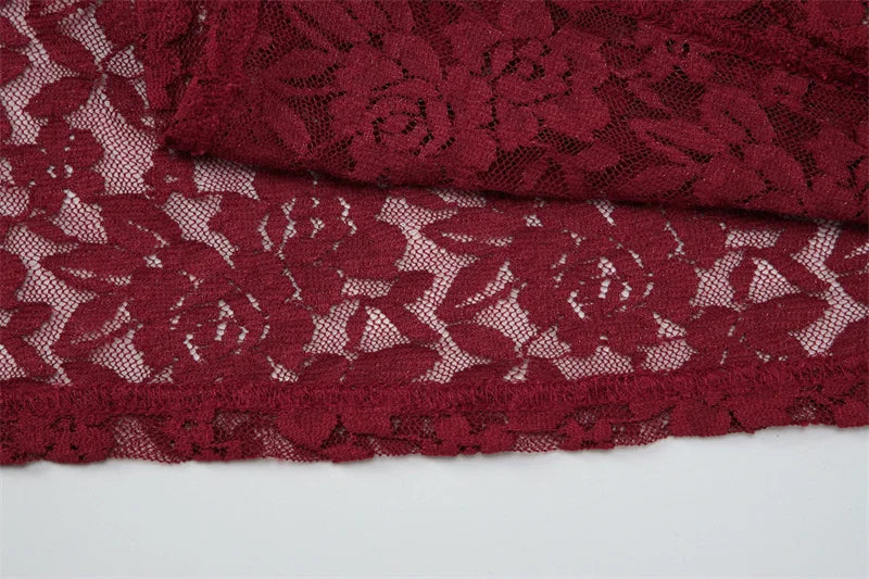 DALIA - Romantic Lace Bodycon Maxi Dress - Red