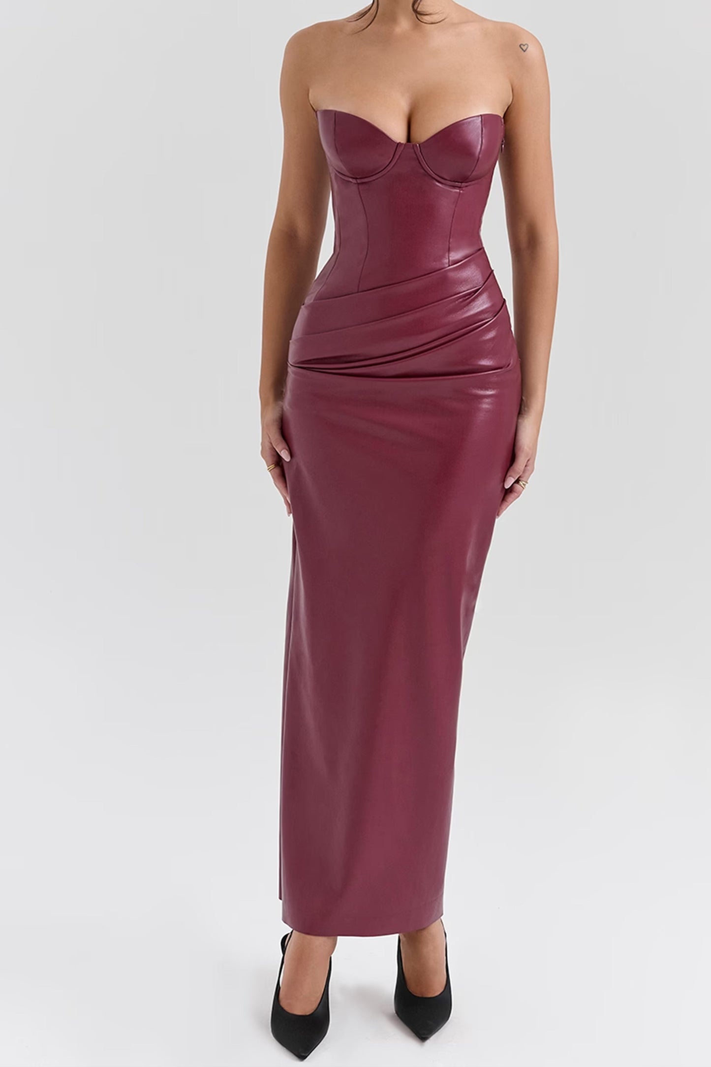 DALIA - Strapless Leather Midi Dress