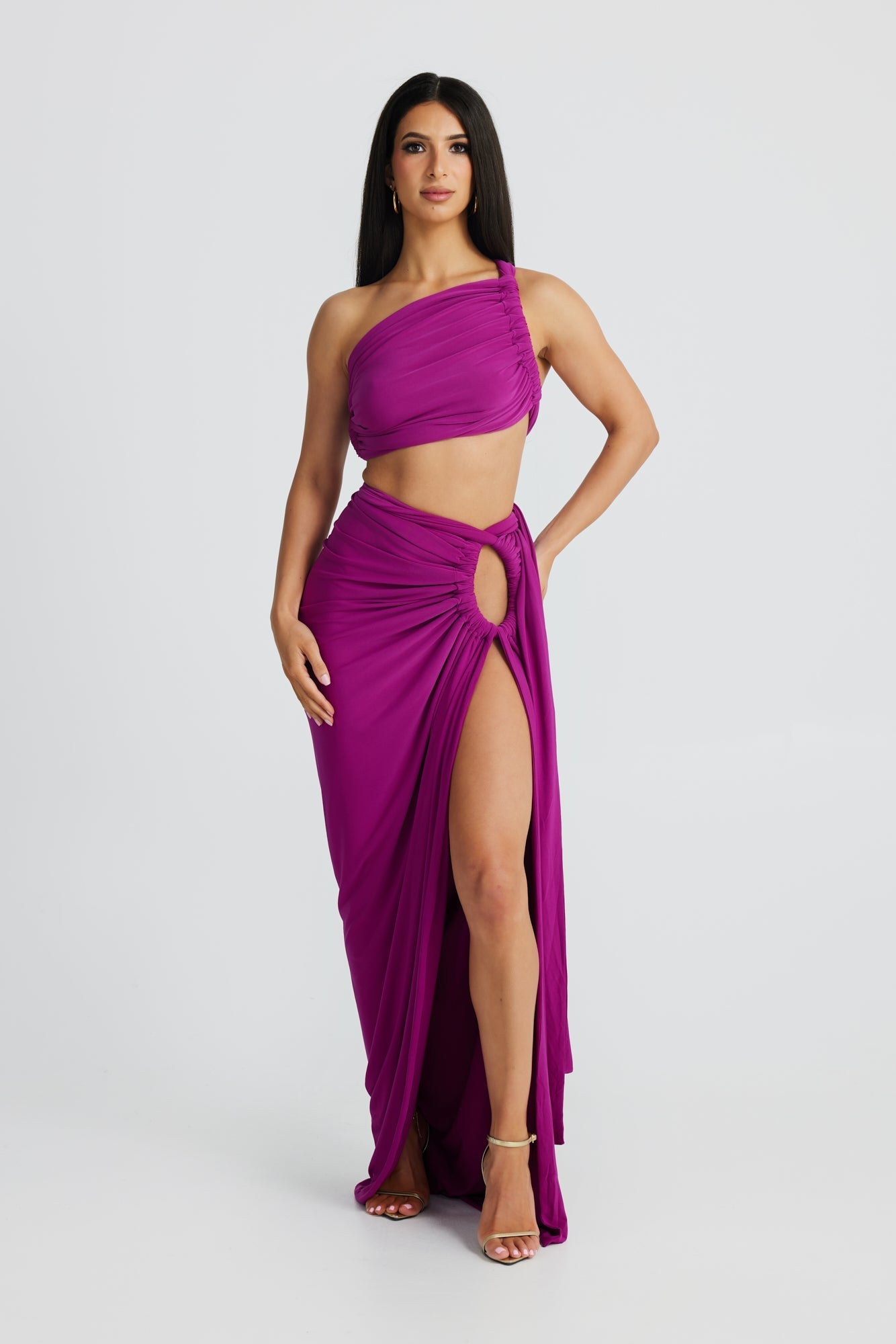 DALIA - Slanted Shoulder Halter Set In Purple