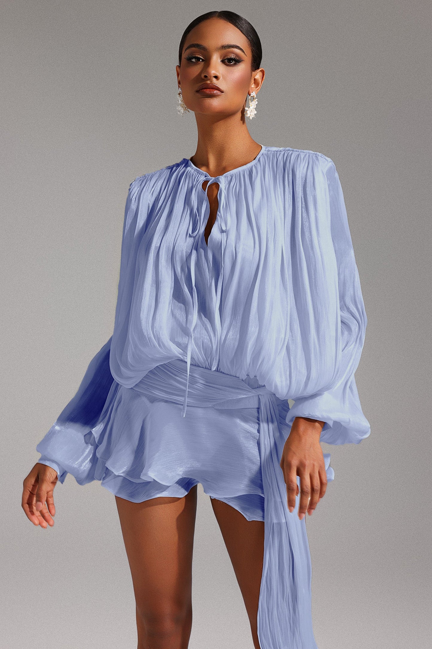 DALIA - Long Sleeves Hollow Out Flounce Mini Dress