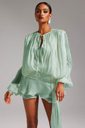 DALIA - Dekia Long Sleeves Hollow Out Flounce Mini Dress - Green