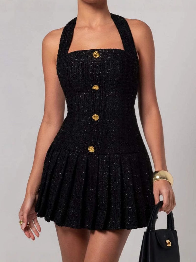 DALIA - Tweed Mini Dress - Black