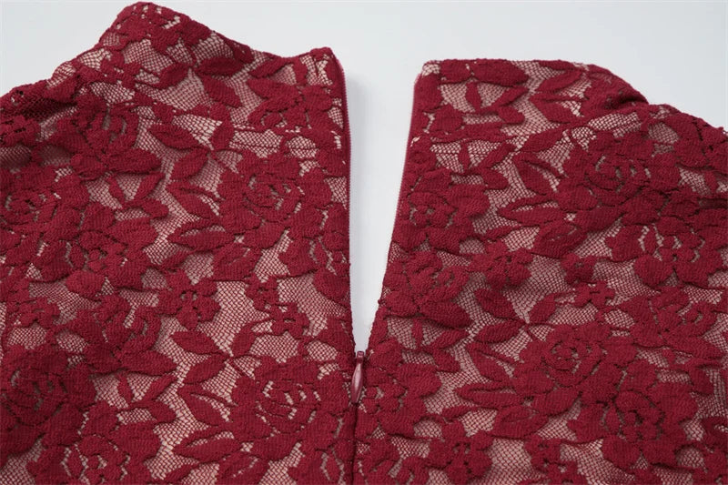 DALIA - Romantic Lace Bodycon Maxi Dress - Red