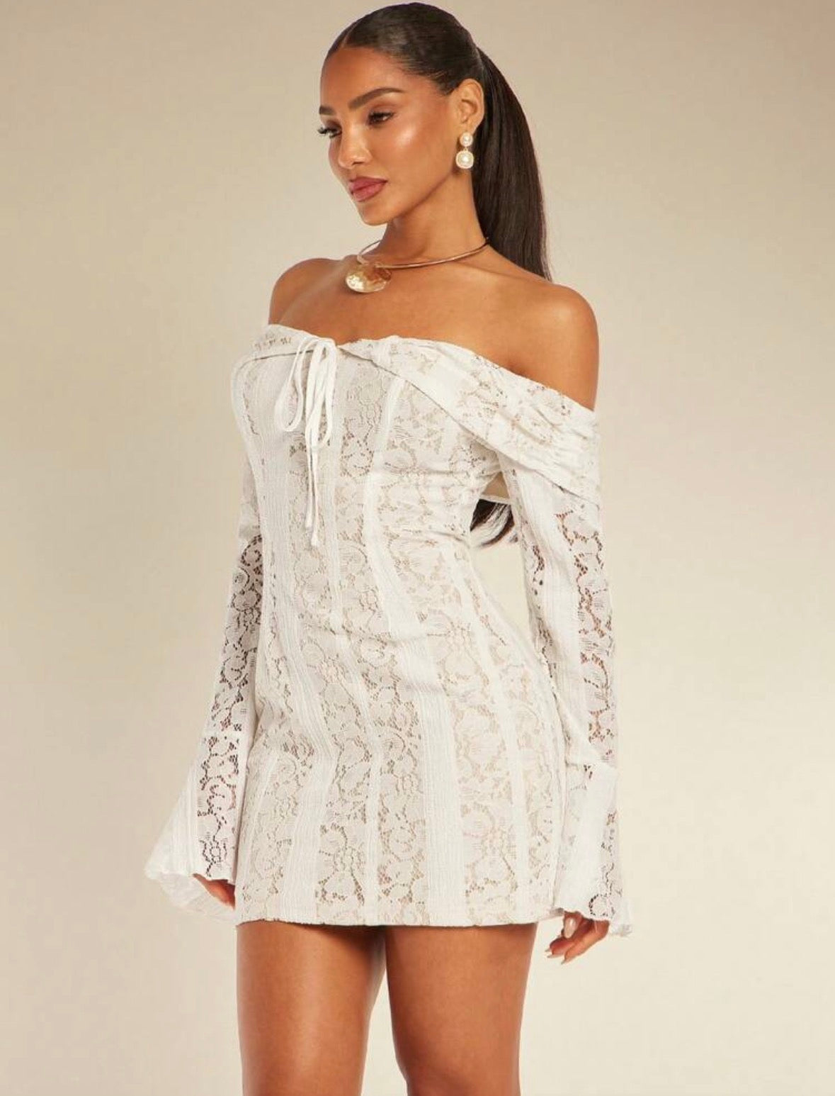 DALIA - Lace Feminine Dress - White