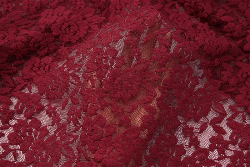 DALIA - Romantic Lace Bodycon Maxi Dress - Red