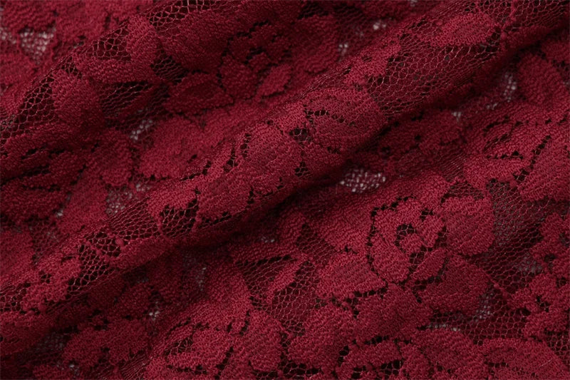 DALIA - Romantic Lace Bodycon Maxi Dress - Red