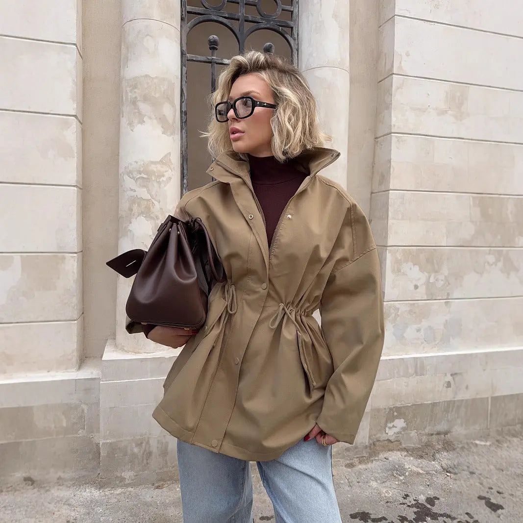 DALIA - Mid-Length Drawstring Windbreaker Jacket