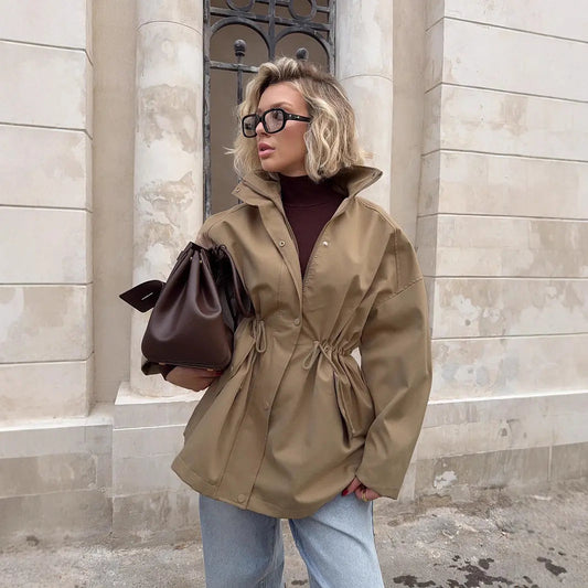 DALIA - Mid-Length Drawstring Windbreaker Jacket