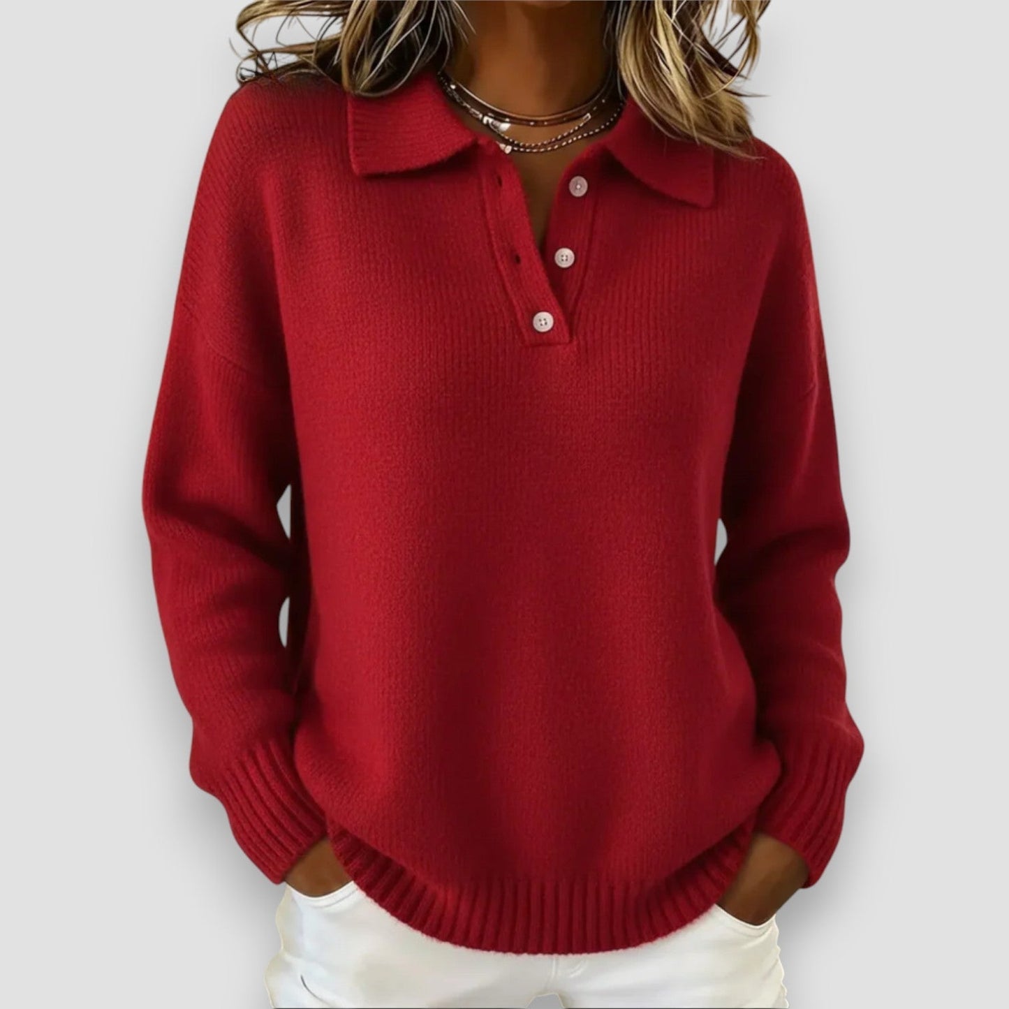 DALIA - Soft Knit Polo Sweater