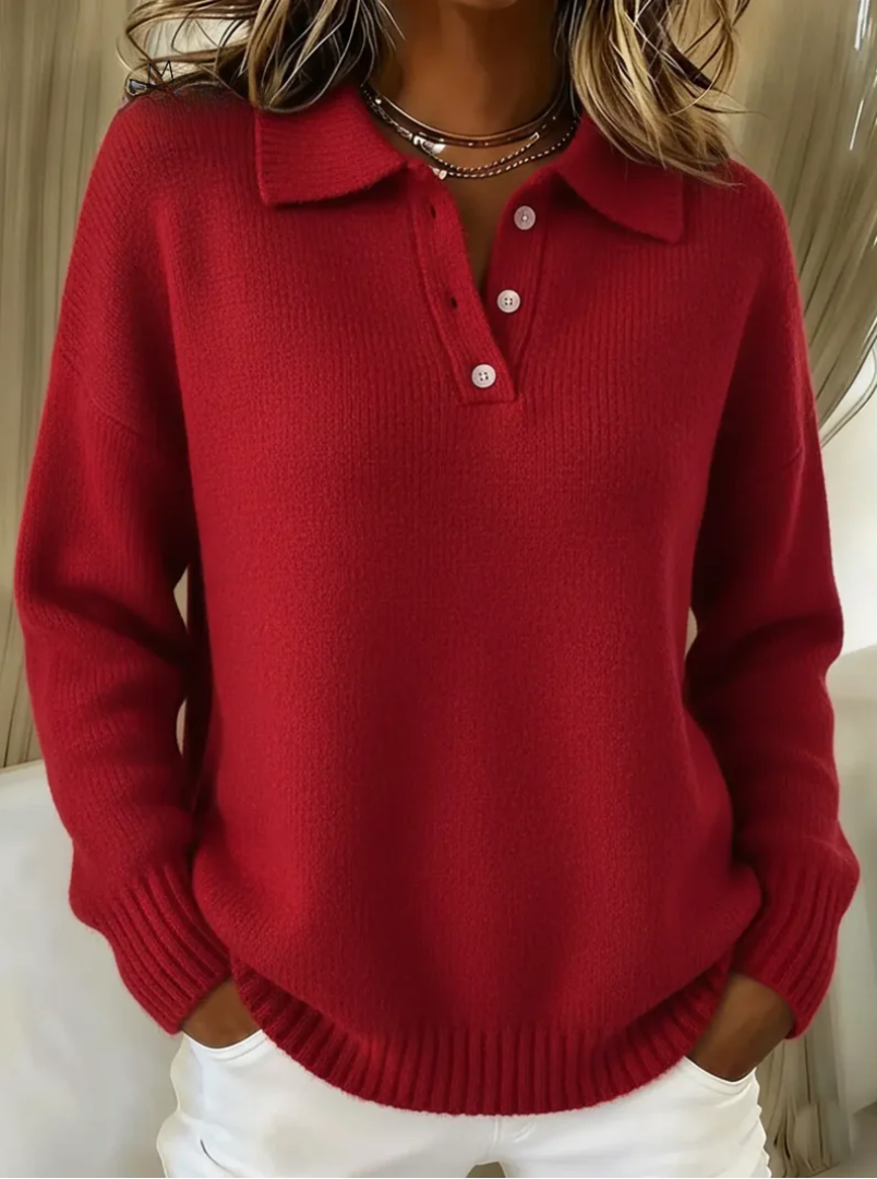 DALIA - Soft Knit Polo Sweater
