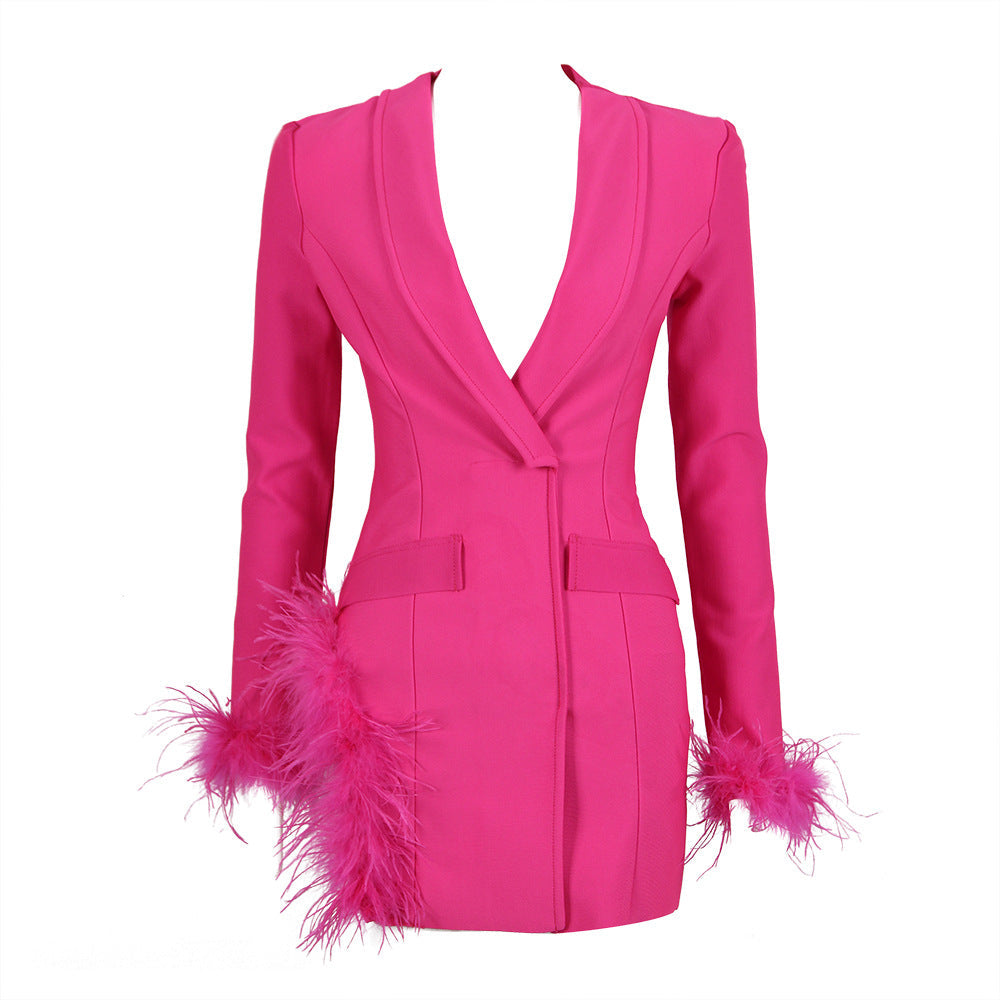 DALIA - Feather-Trim Blazer Dress