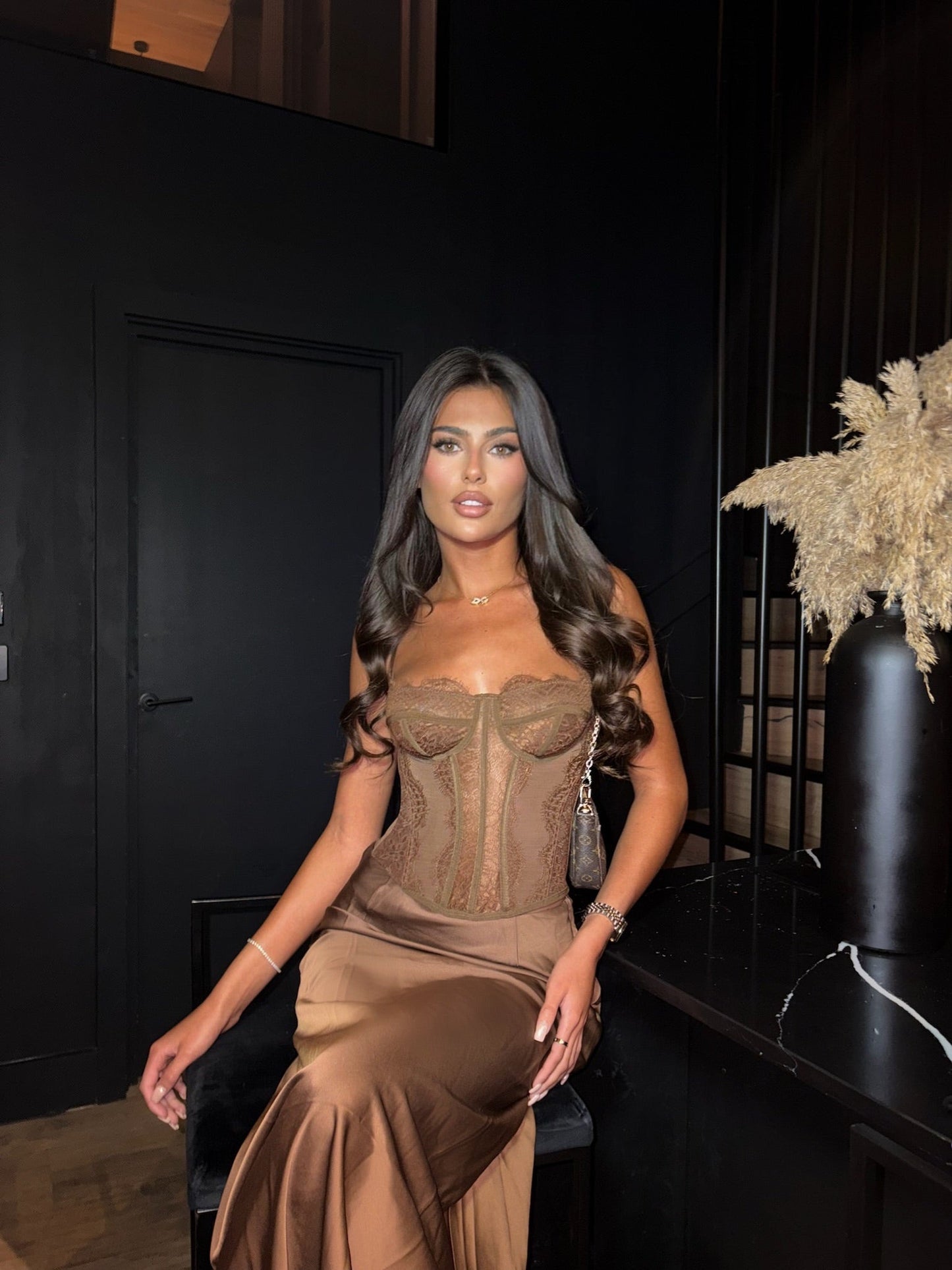 DALIA - Satin Skirt - Brown