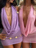 DALIA -  Front Drape Dress - Purple