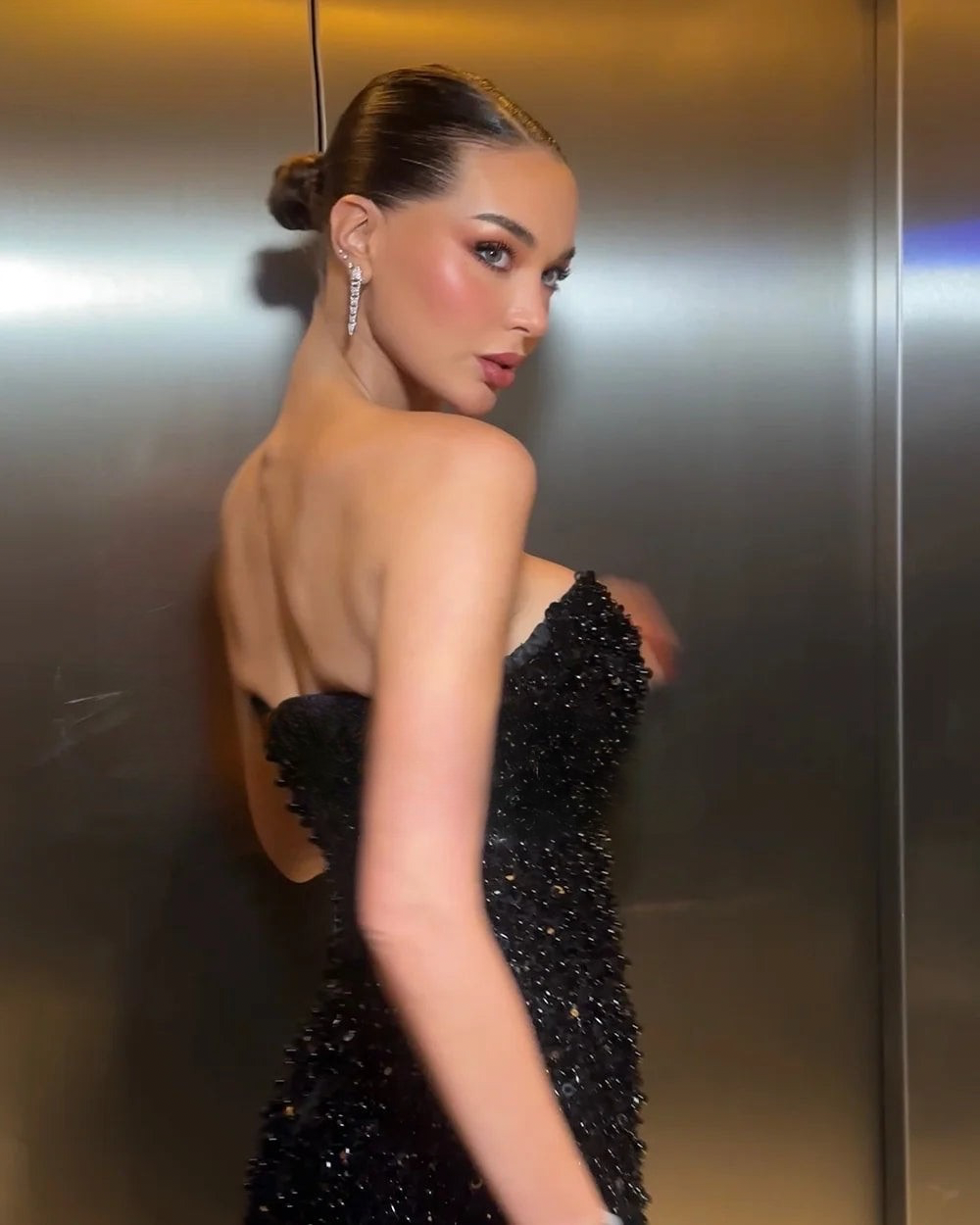 DALIA - Black Strapless Sequin Evening Gown - Black