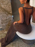 DALIA - Rhinestone Maxi Dress - Brown