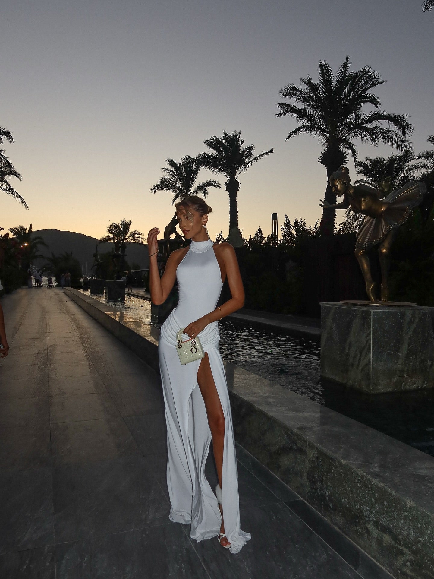 DALIA - PRE ORDER! High-Neck Sleeveless High-Slit Dress - White