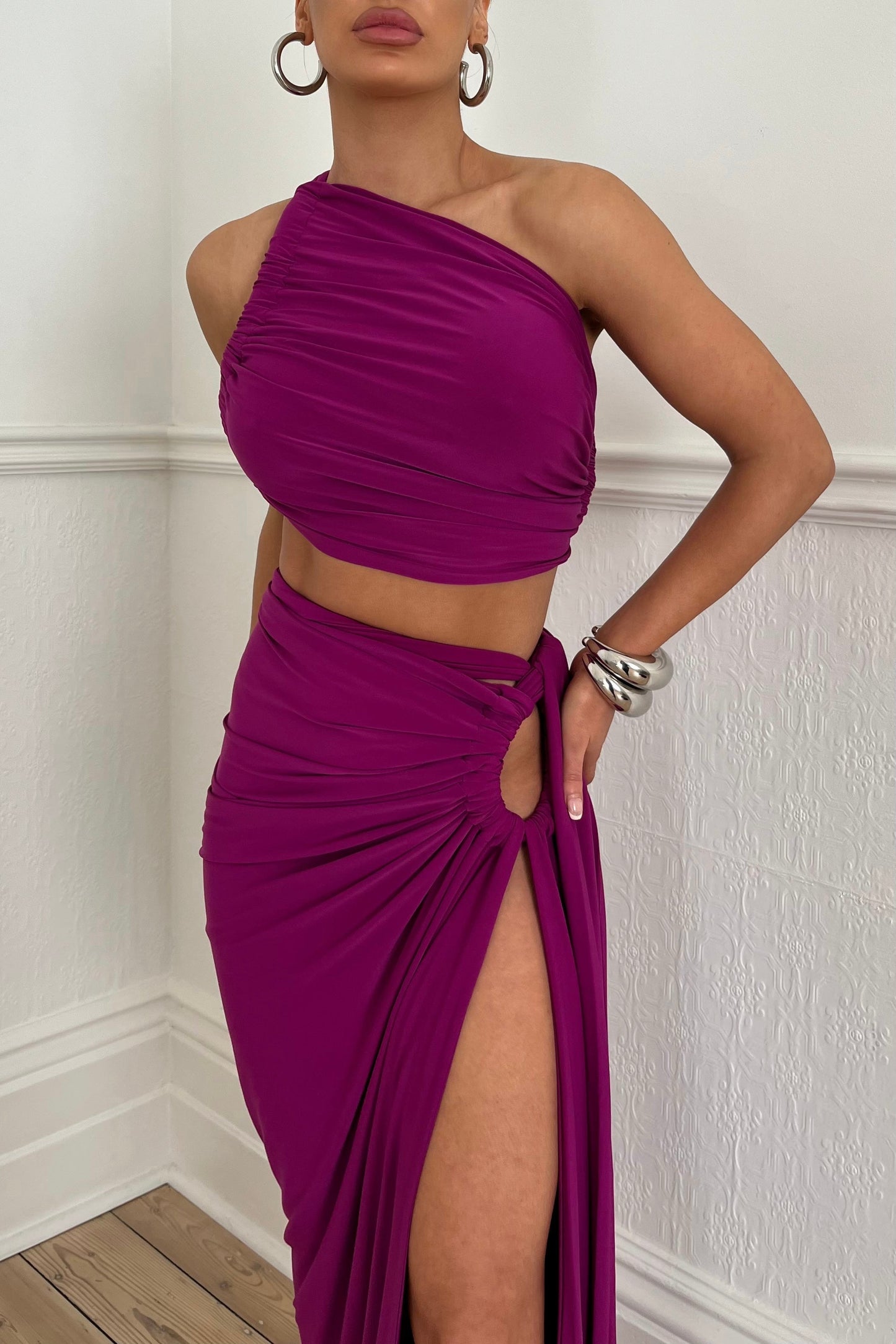 DALIA - Slanted Shoulder Halter Set In Purple