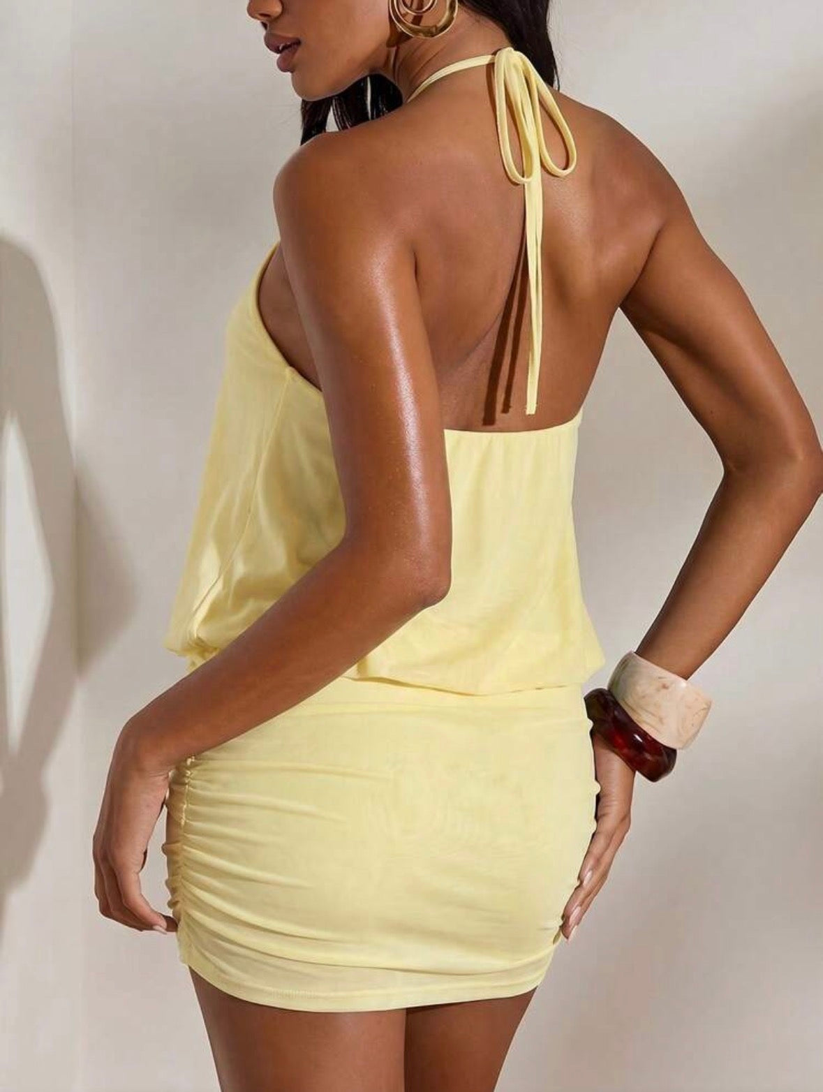 DALIA - Halter Mini Dress - Brown