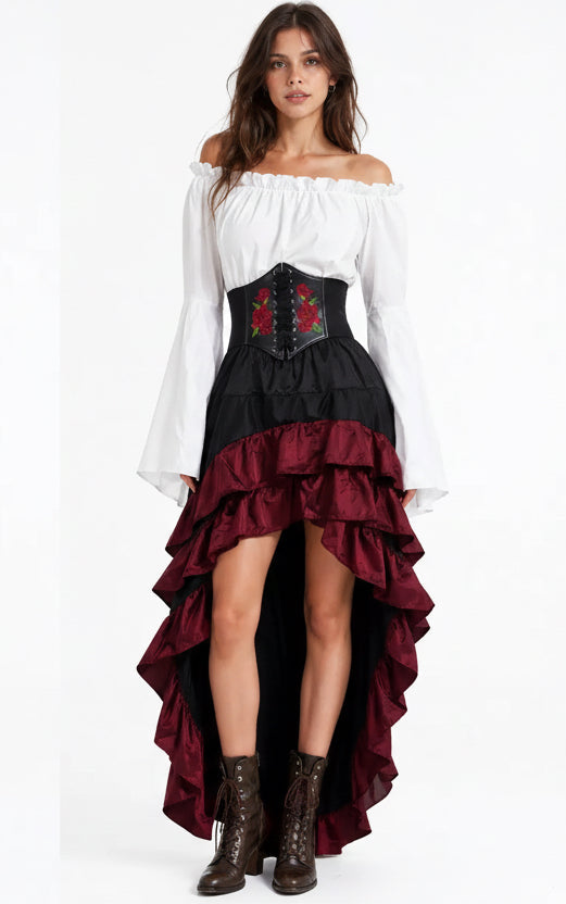 DALIA – Gothic Ruffle Halloween Costume - White & Burgundy