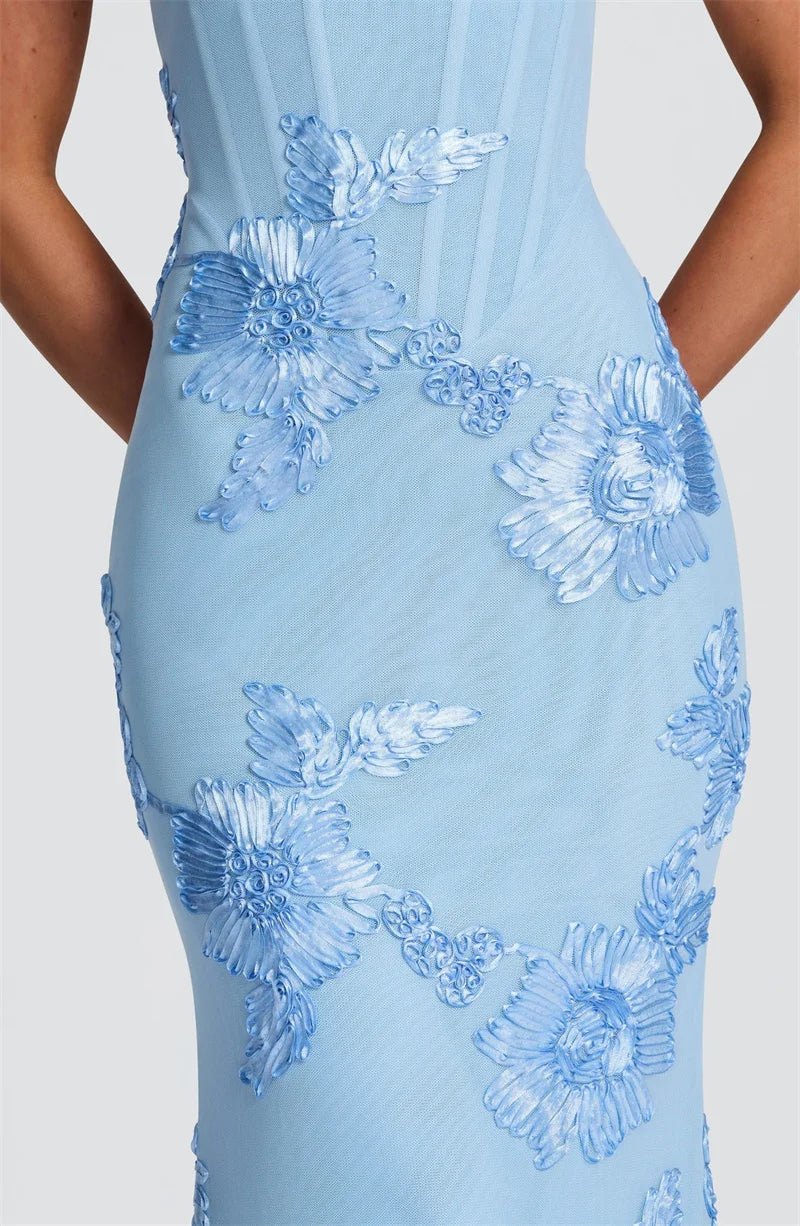 DALIA - Nauwsluitende maxi-jurk met bloemenprint