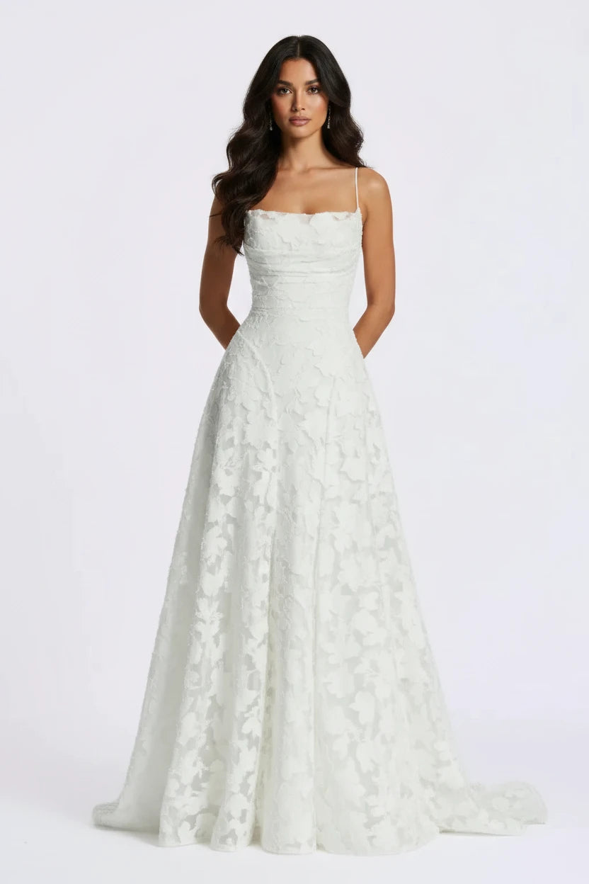 DALIA - Elegant Floral Lace Maxi Dress – White