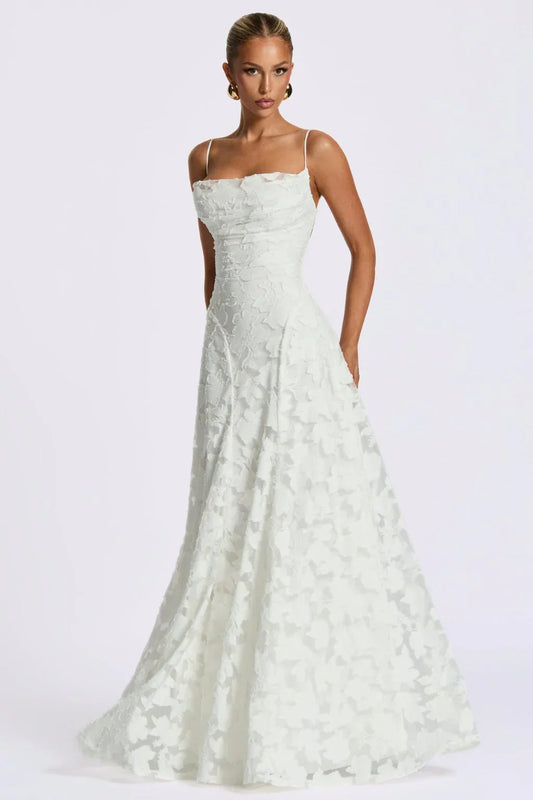 DALIA - Elegant Floral Lace Maxi Dress – Wedding Guest, Prom & Evening Dress - White