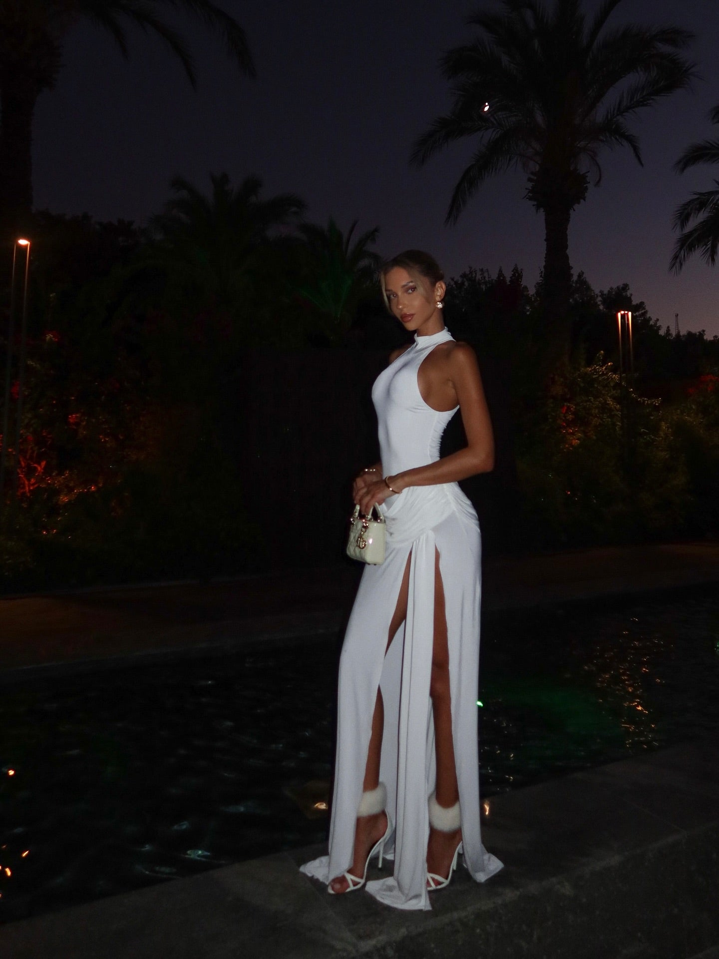 DALIA - PRE ORDER! High-Neck Sleeveless High-Slit Dress - White
