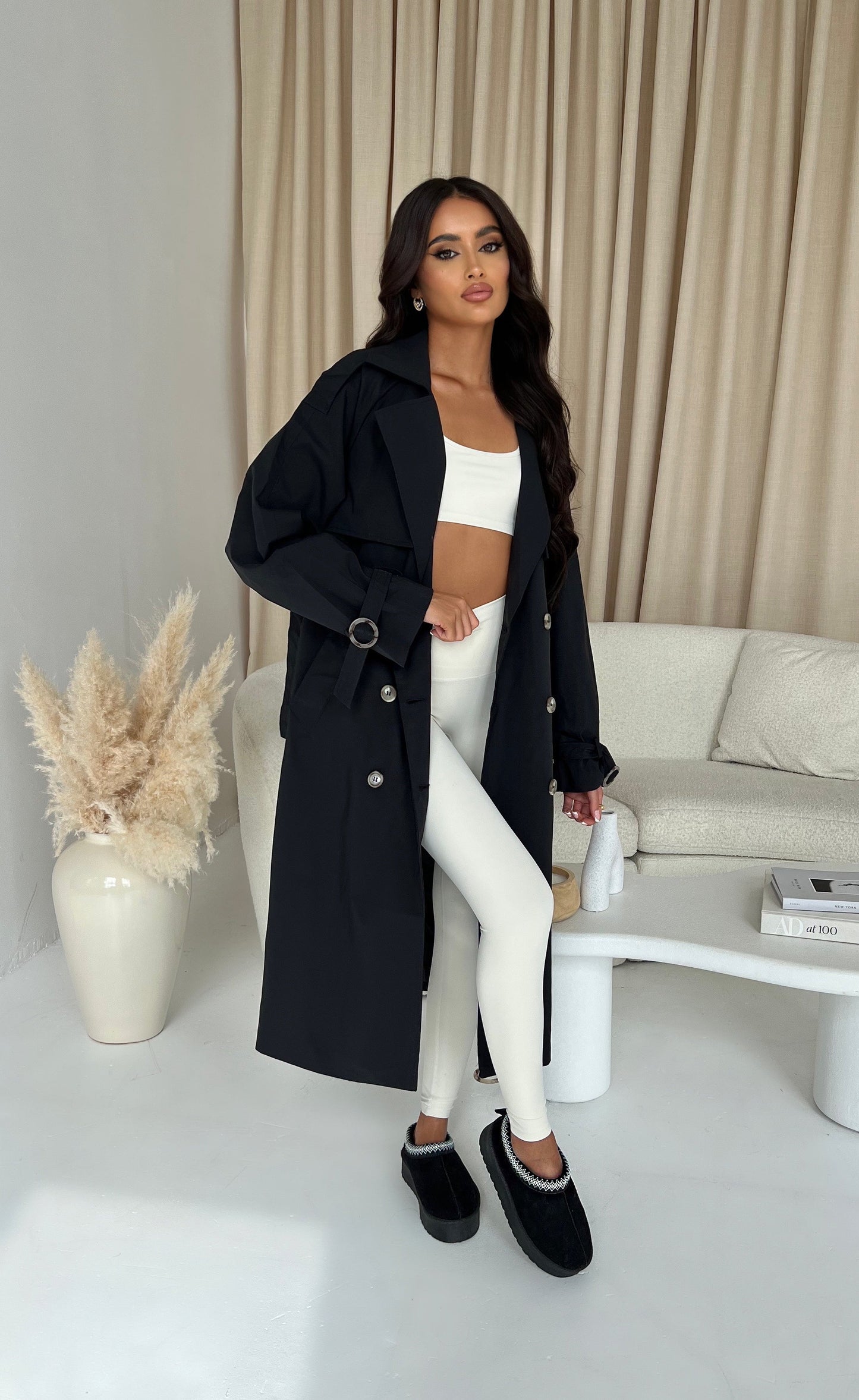 DALIA - Long Trench Coat - Black