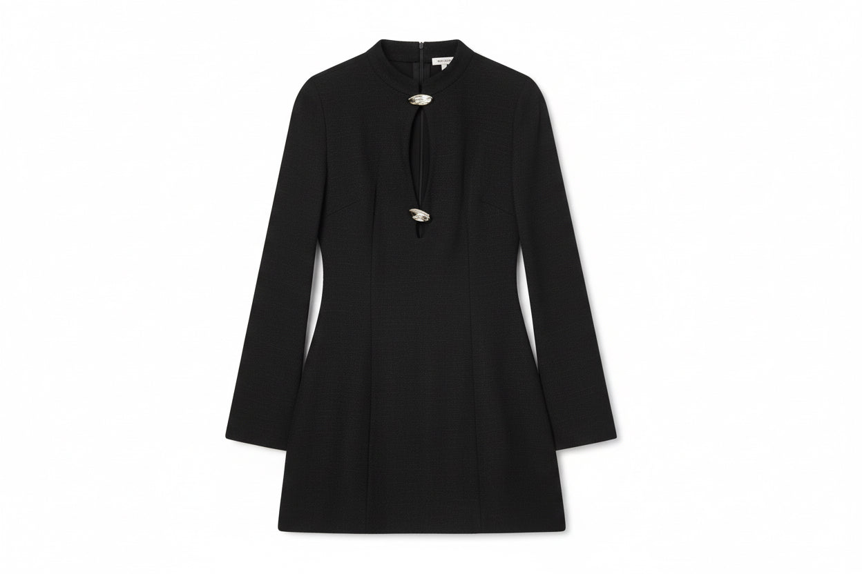 DALIA - Black Long-Sleeve Cut-Out Mini Dress with Crystal Accents