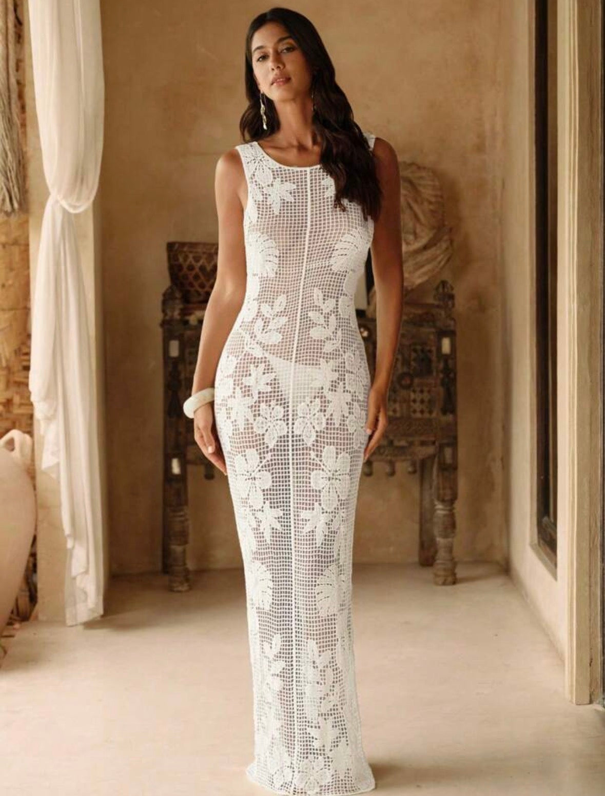 DALIA - Crochet Maxi Dress – White