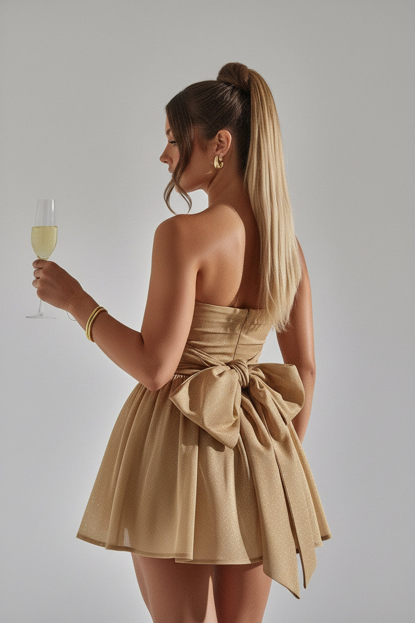 DALIA - Glitter Strapless Mini Dress - Beige