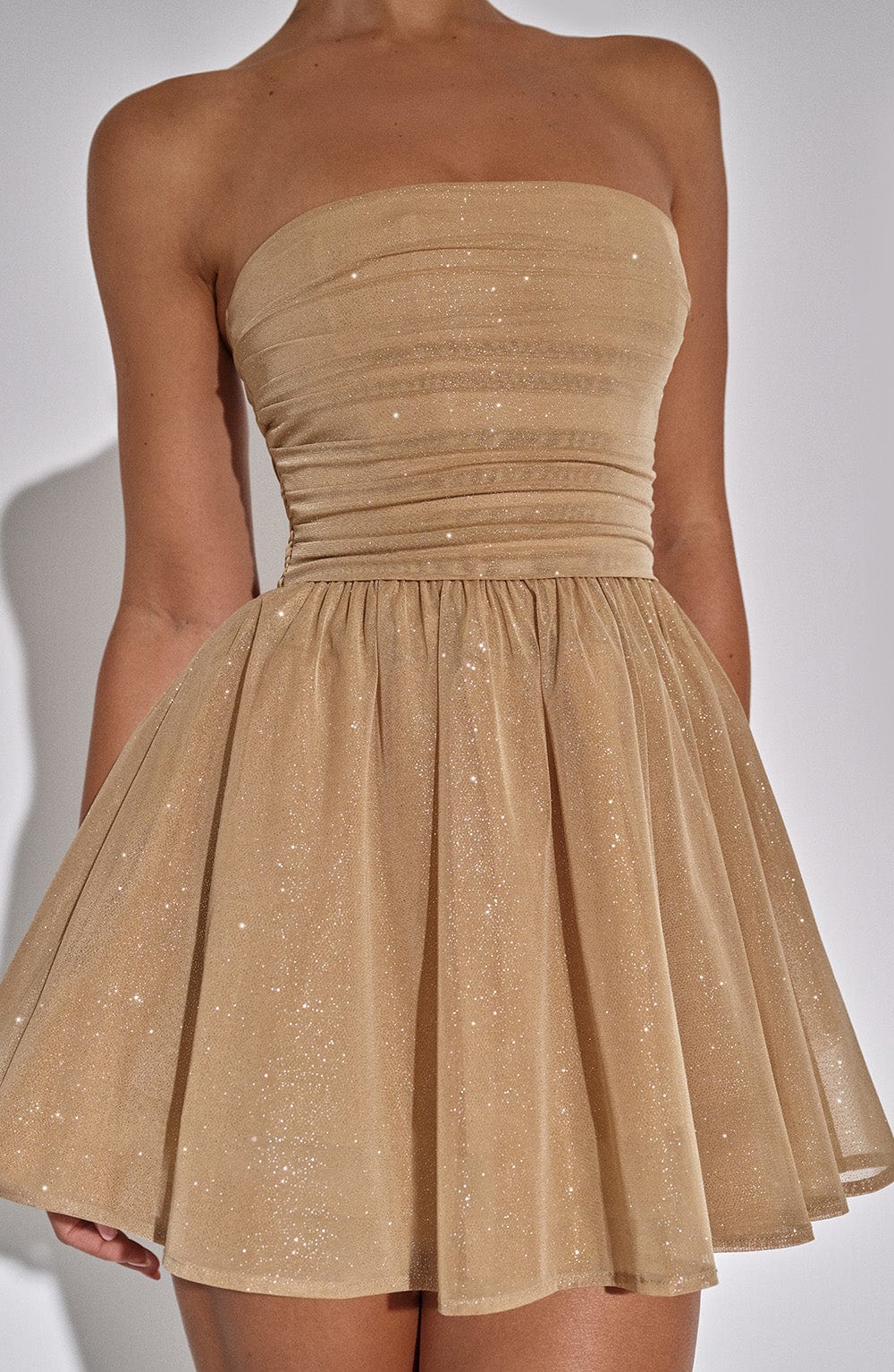 DALIA - Glitter Strapless Mini Dress - Beige