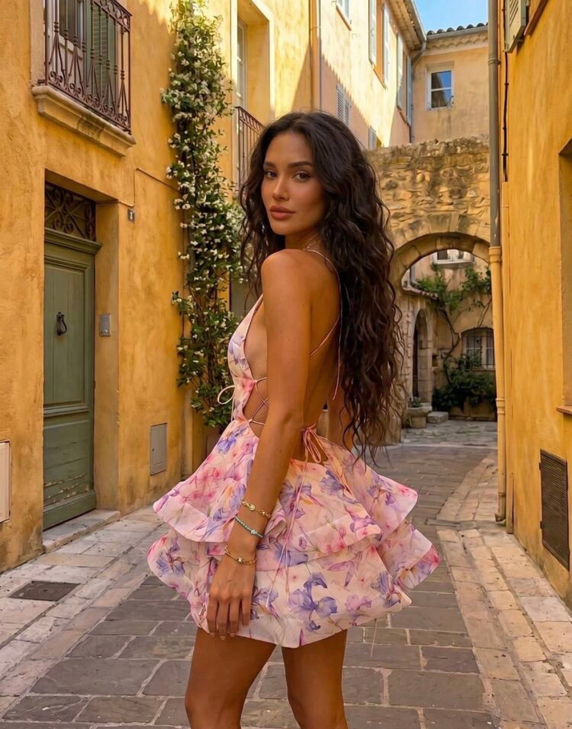 DALIA - Floral Ruffle Mini Dress - Pink